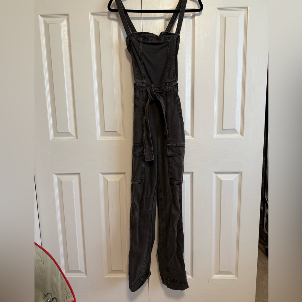 Free People Washed Charcoal Cargo Overalls - Picture 2 of 11